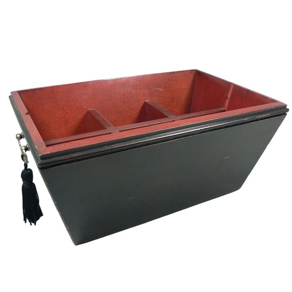 Organizer Napkin Holder Silverware 6 Sections Wood w/ Metal Handles Asian Styled - Picture 5 of 10